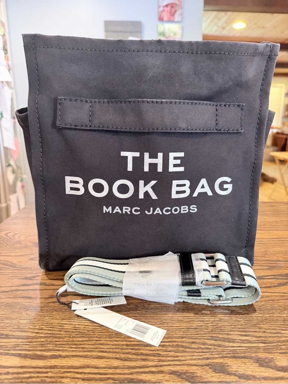 Marc Jacobs Black 'The Book Bag' with NWT Striped Strap